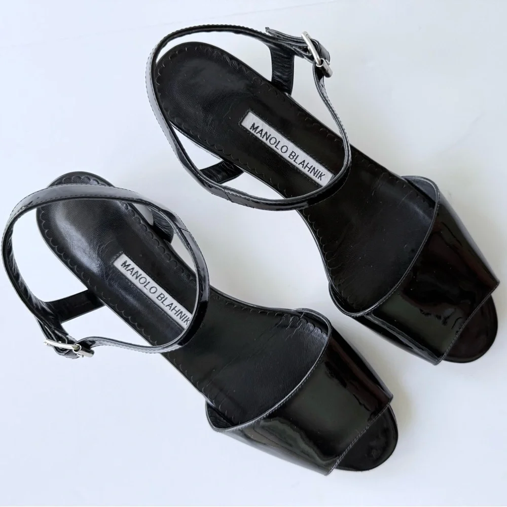 Manolo Blahnik Affian Sandal in Black Patent Leather 39 / 8 - Picture 8 of 16